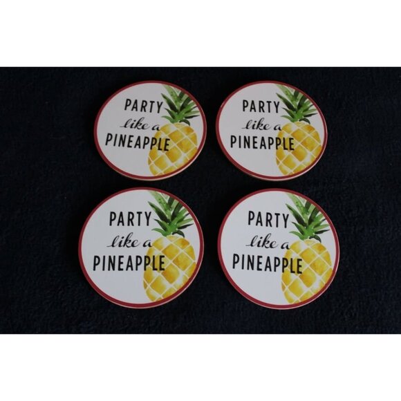 4 Hometrends Coaster Set "Party Like a Pineapple" NEW - Picture 2 of 3